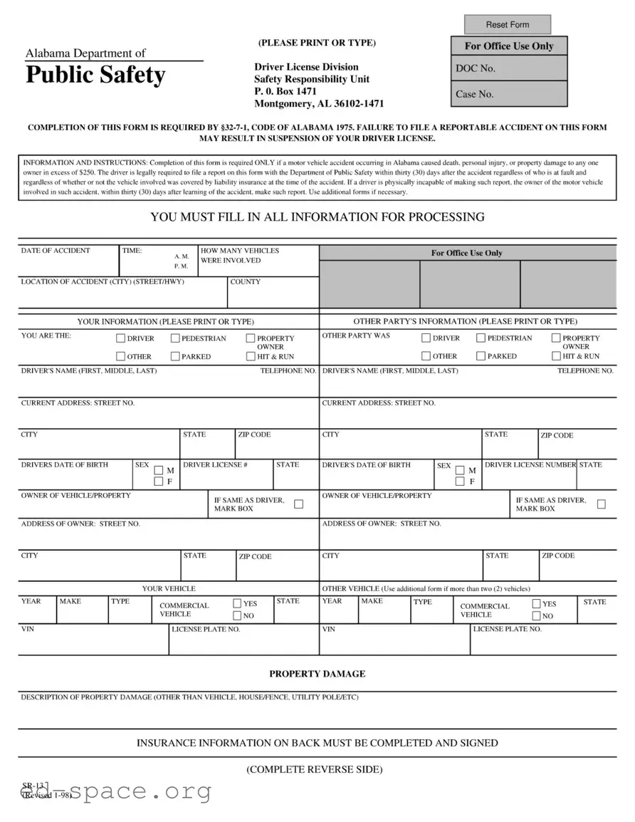 Blank Alabama Public Safety PDF Form