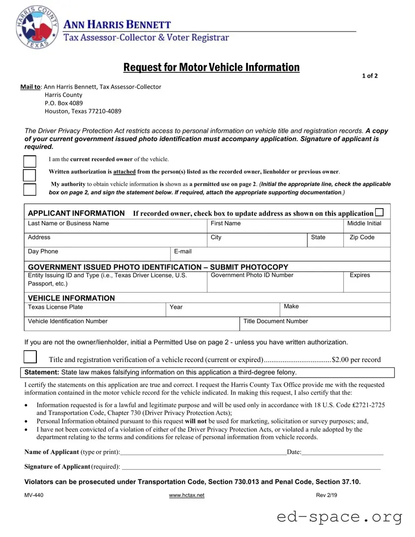 Blank Texas Mv 440 PDF Form