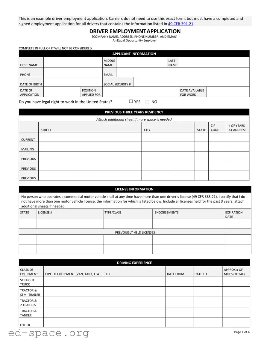 Blank Application For Driver PDF Form