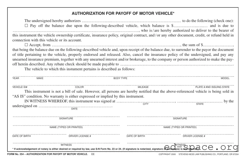 Blank Vehicle Payoff Authorization PDF Form