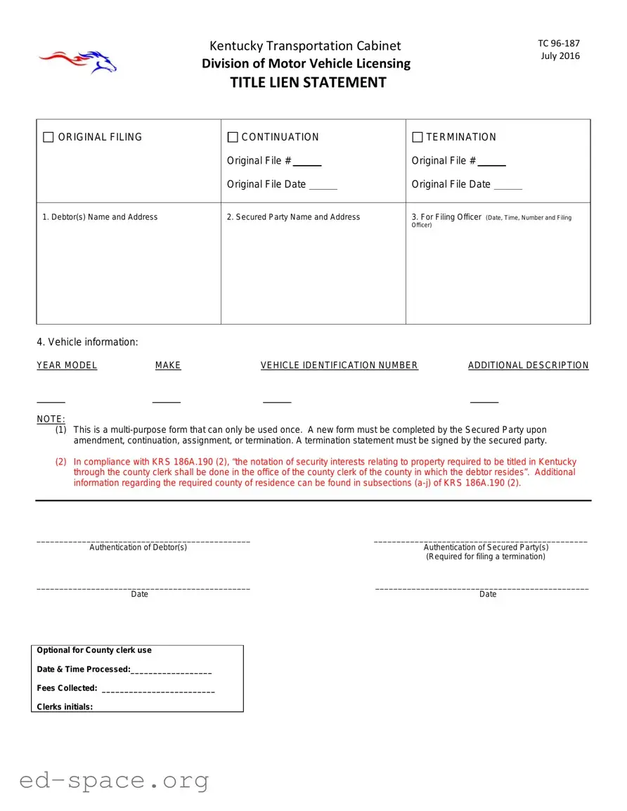Blank Kentucky Tc 96 187 PDF Form