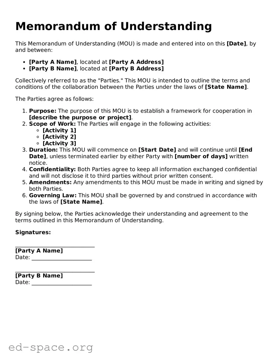 Fillable Memorandum of Understanding Template