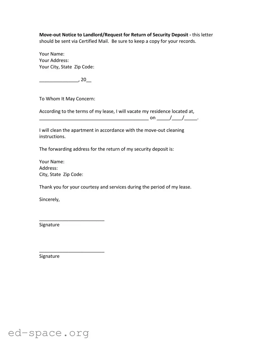 Blank Move Out Notice Letter PDF Form
