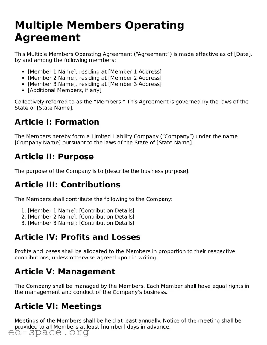 Fillable Multiple Members Operating Agreement Template