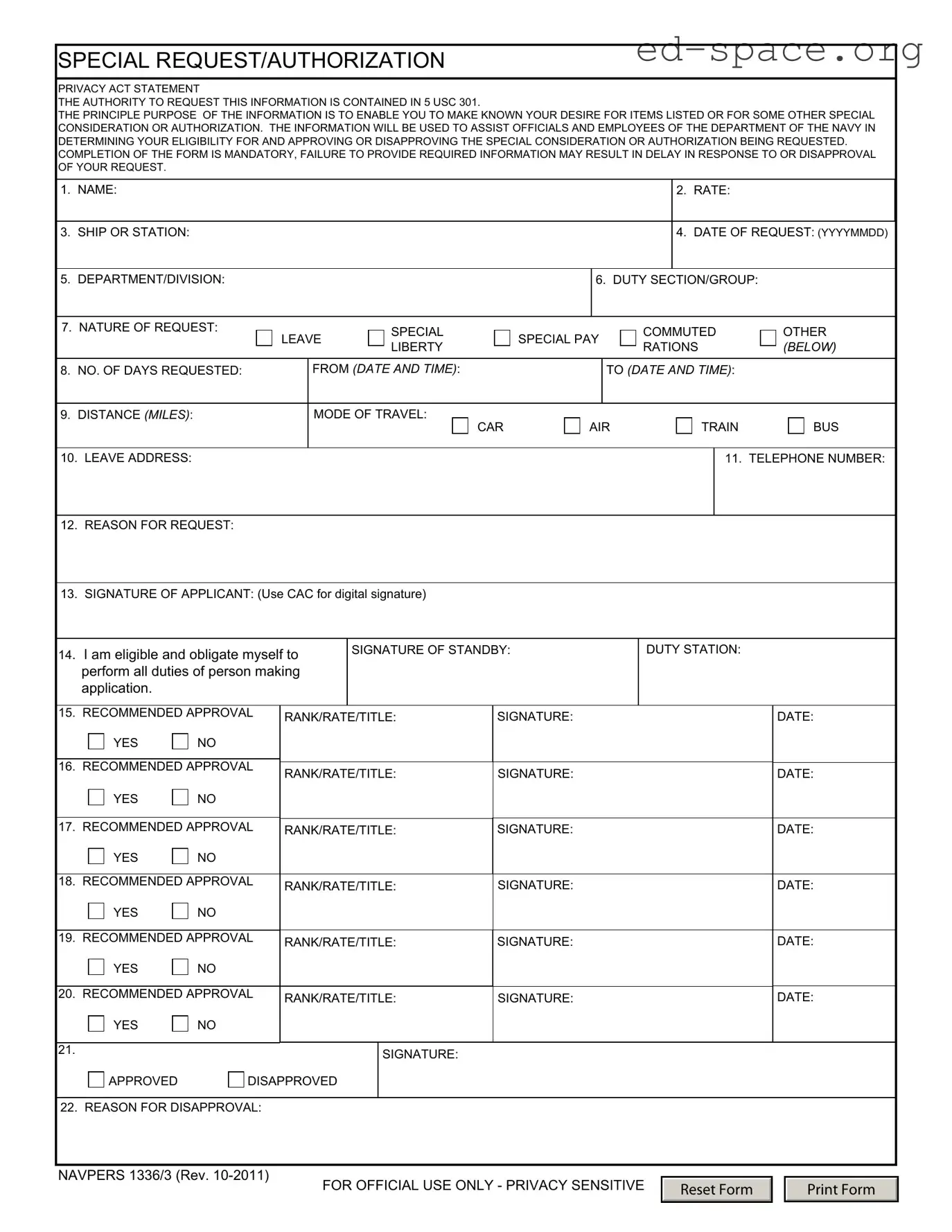 Blank Navpers 1336 3 PDF Form
