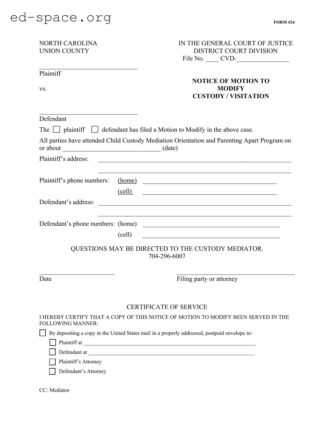 Blank North Carolina 24 PDF Form