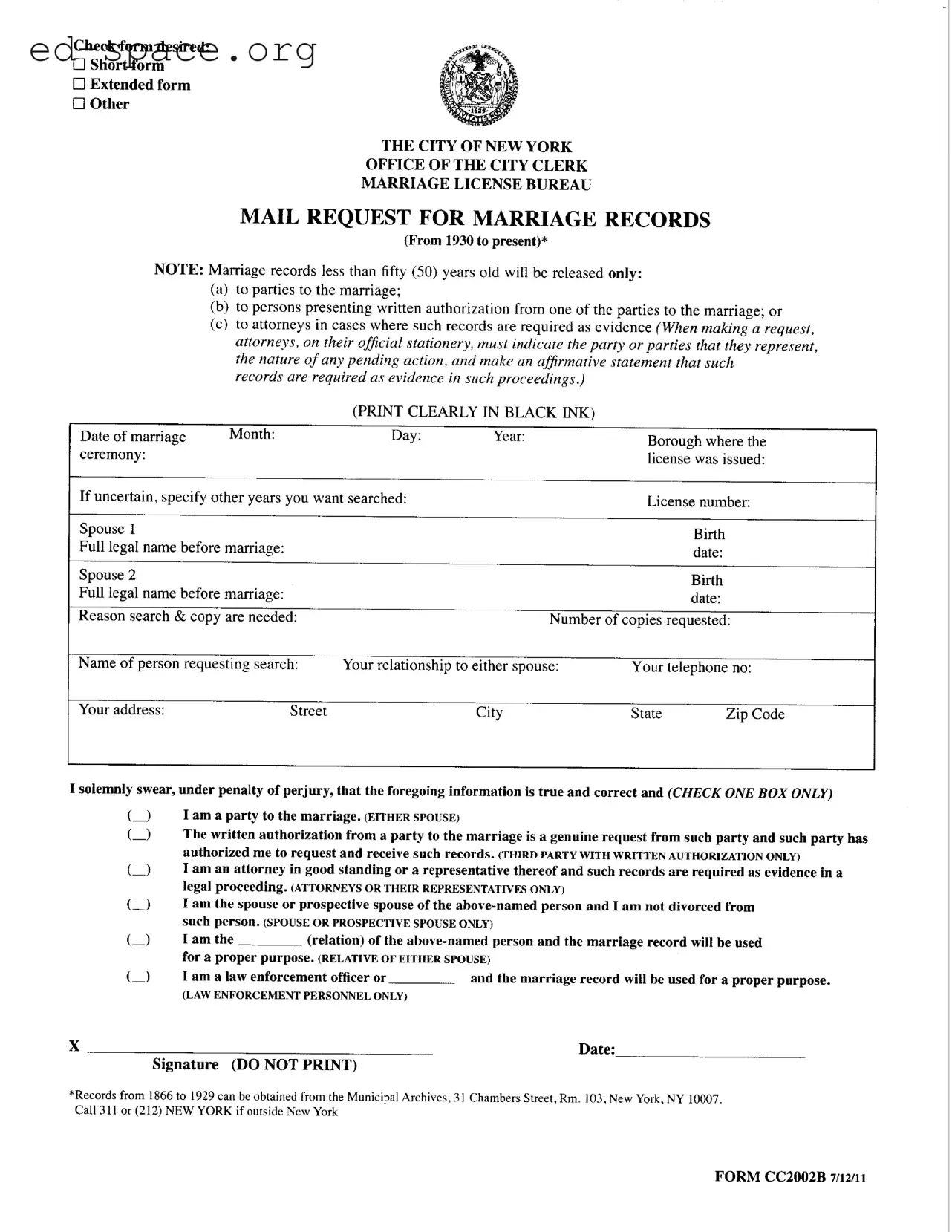 Blank New York Cc2002B PDF Form