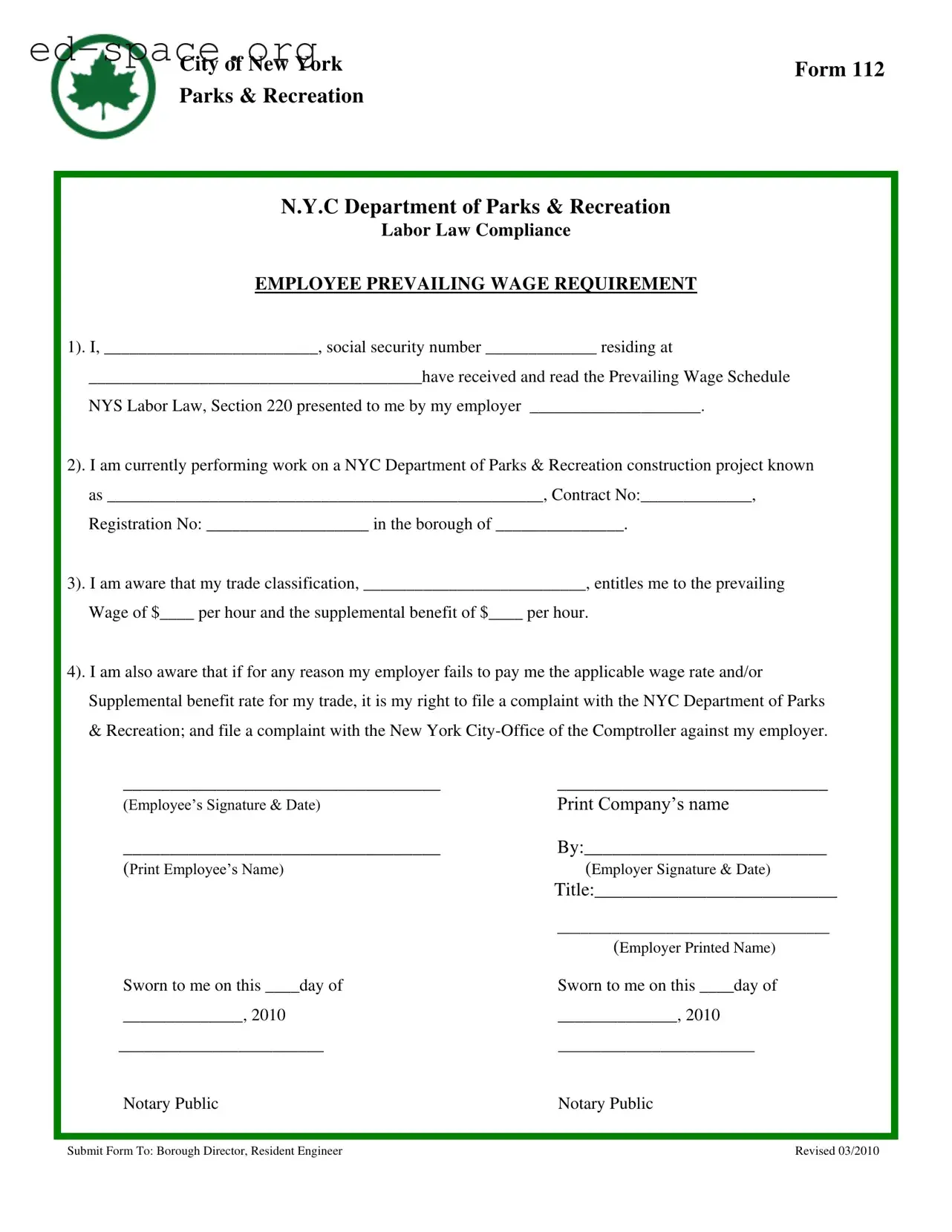 Blank New York 112 PDF Form