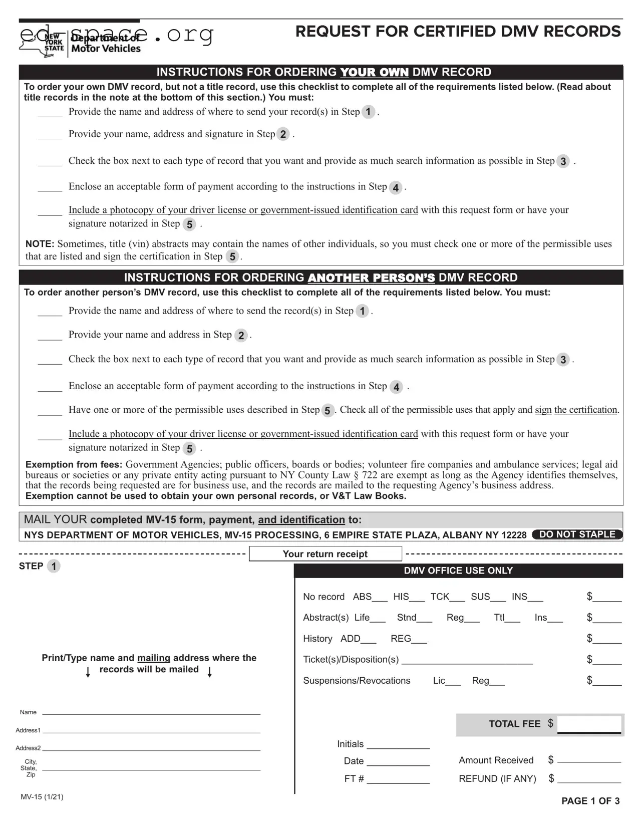 Blank New York Request PDF Form