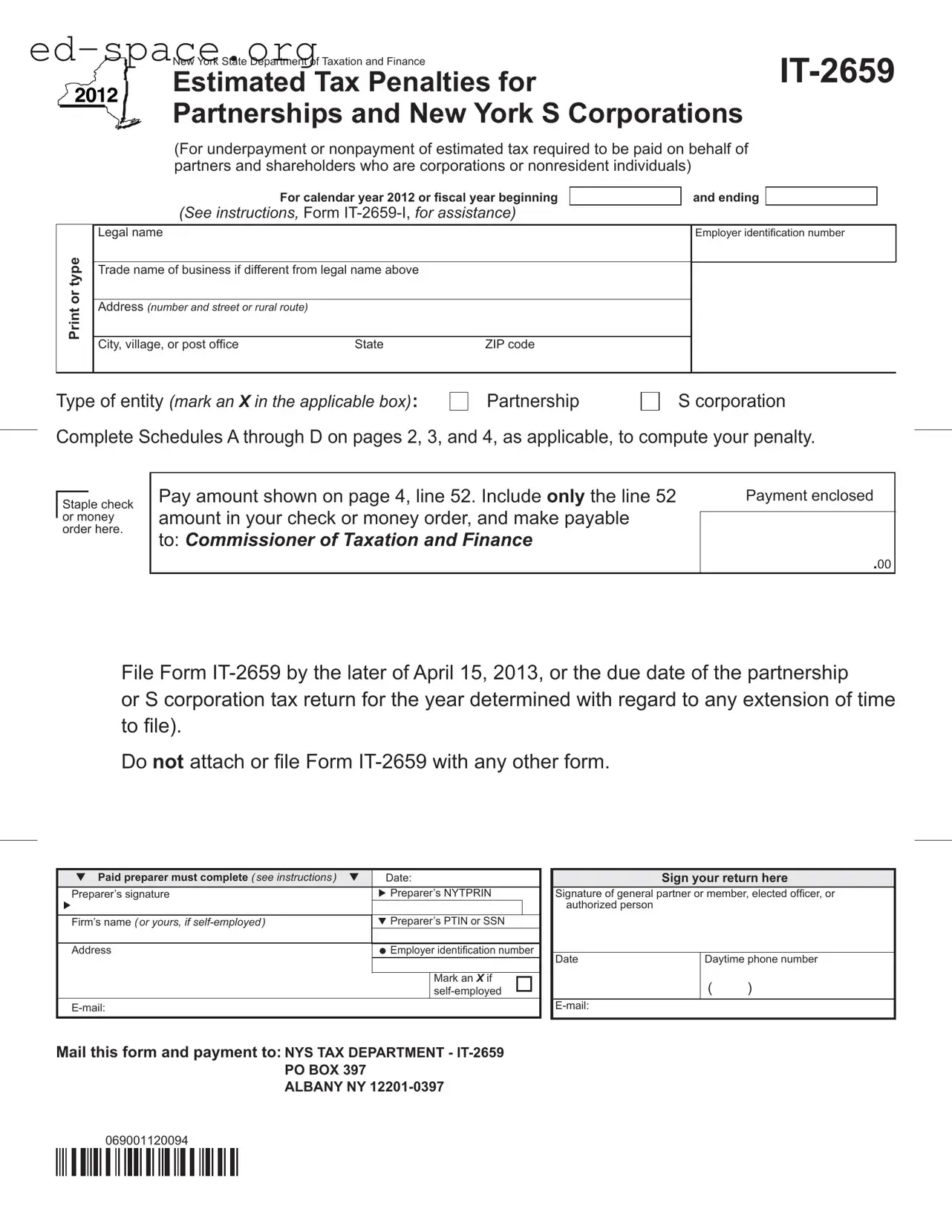 Blank New York It 2659 PDF Form