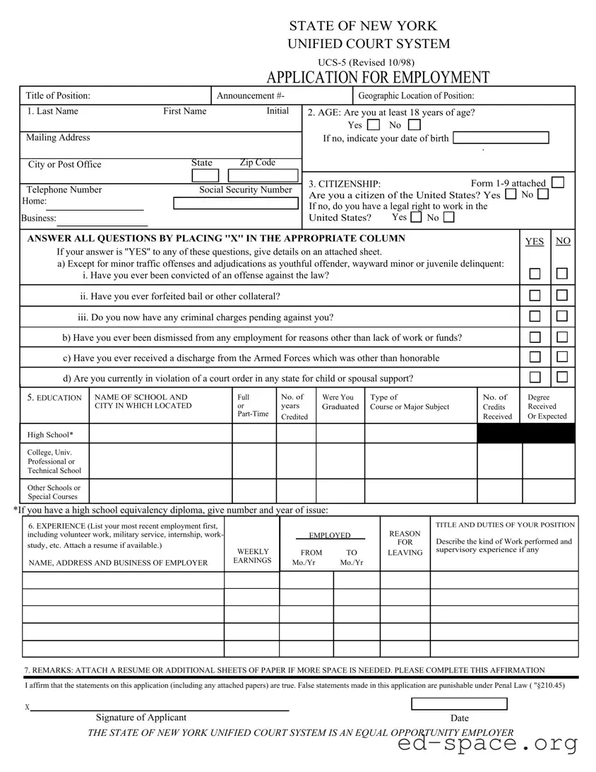 Blank Ucs 5 New York PDF Form