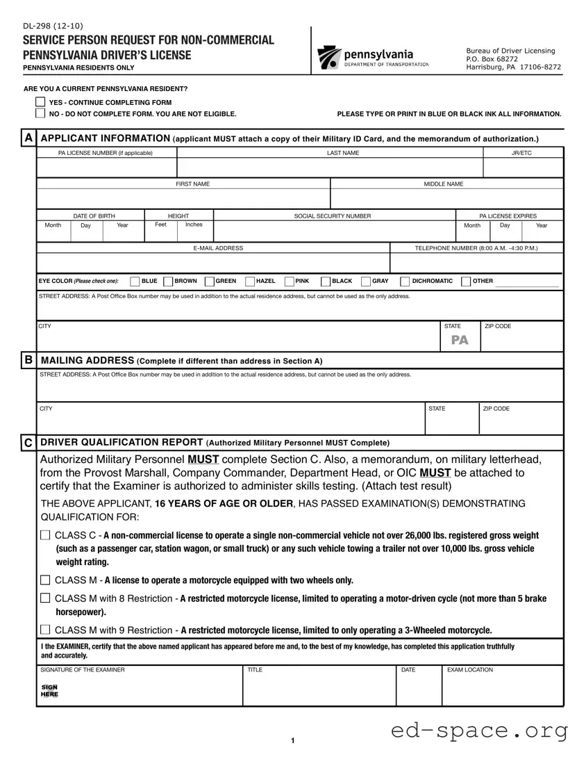 Blank Pennsylvania Dl 298 PDF Form