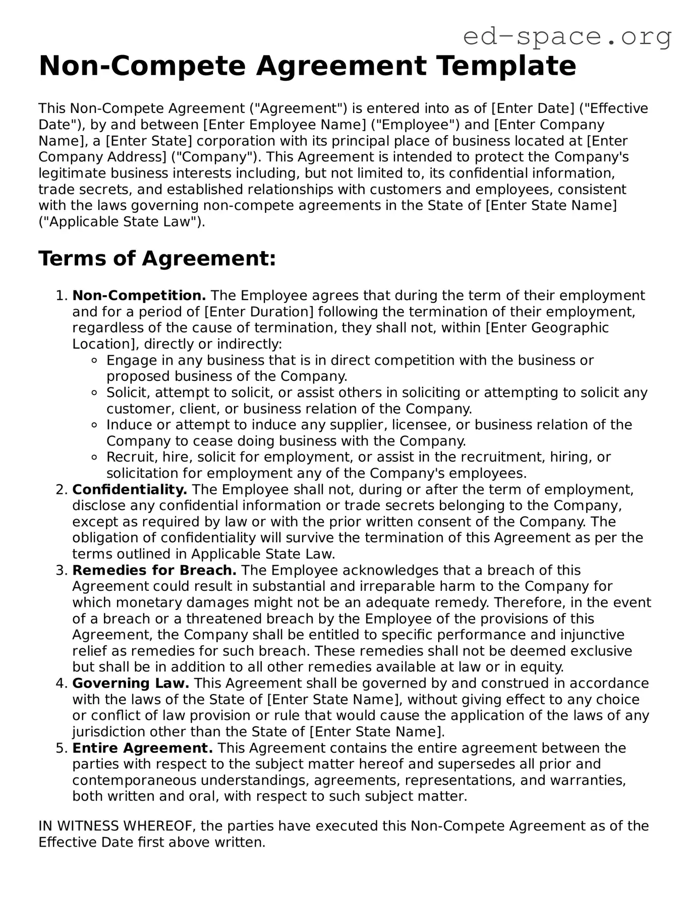 Fillable Non-compete Agreement Template