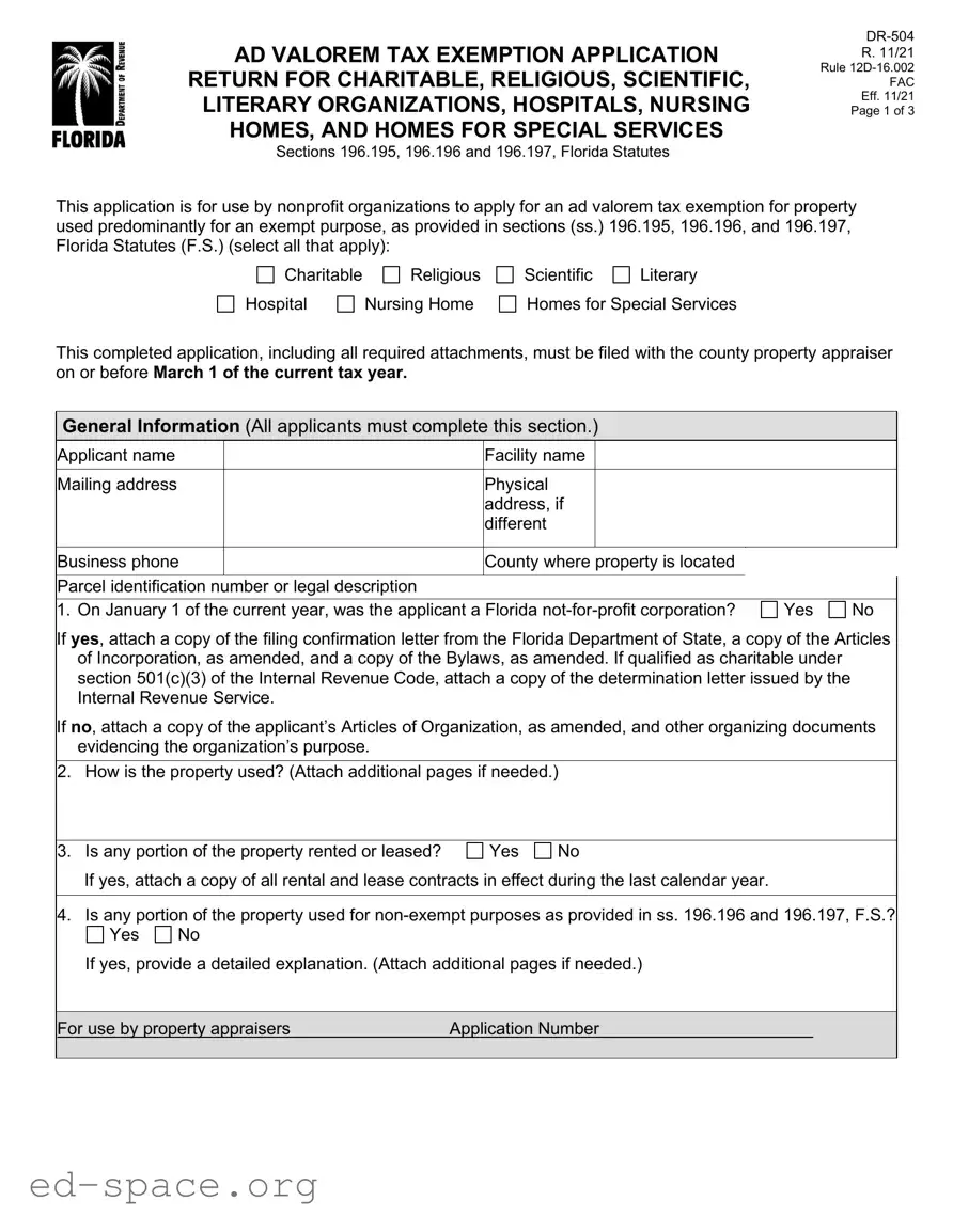 Blank Dr 504 Florida PDF Form