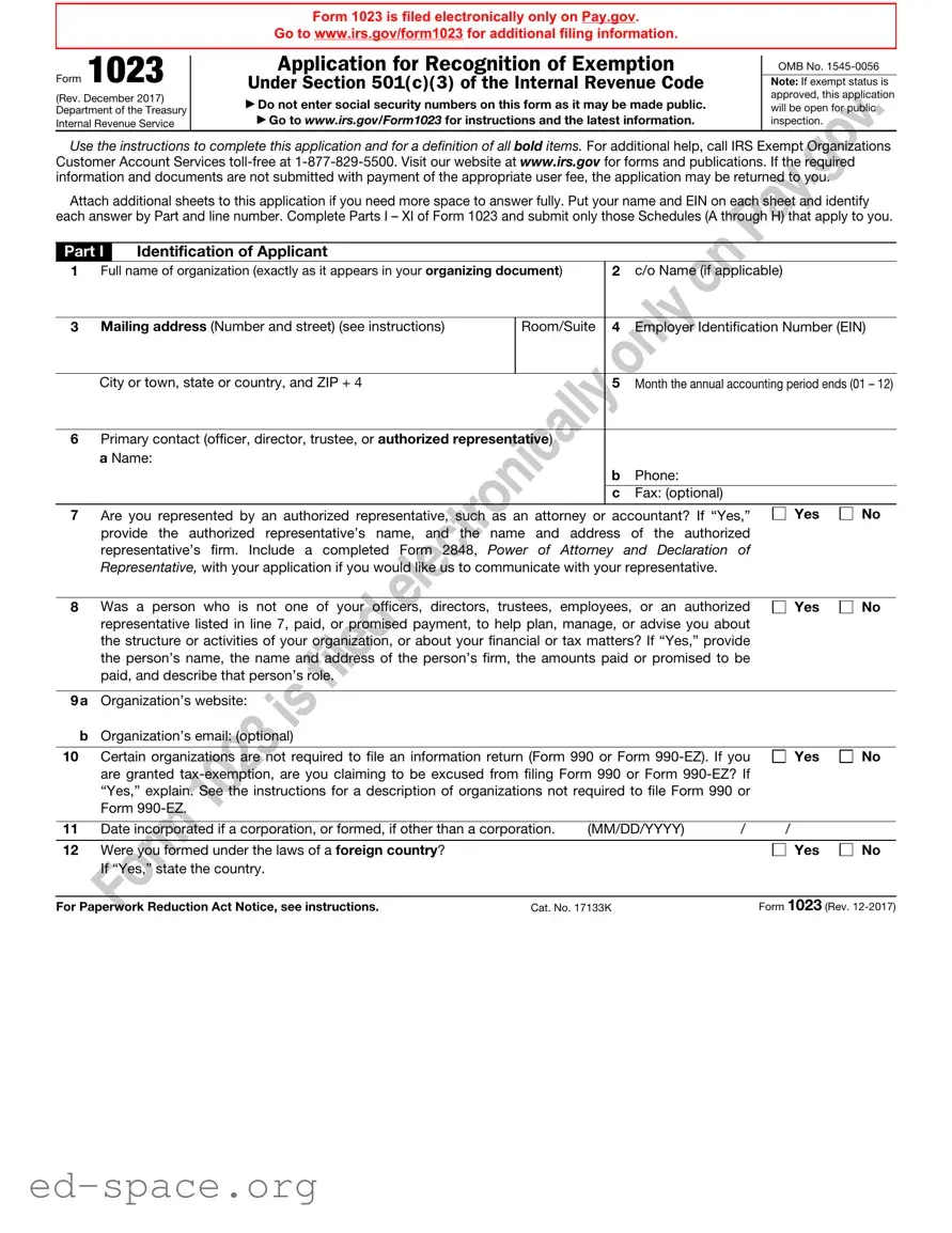 Blank IRS 1023 PDF Form
