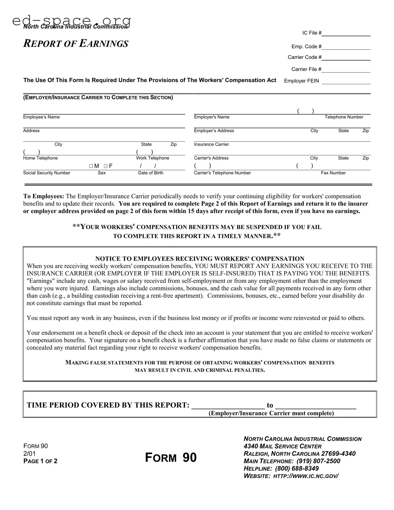 Blank North Carolina 90 PDF Form