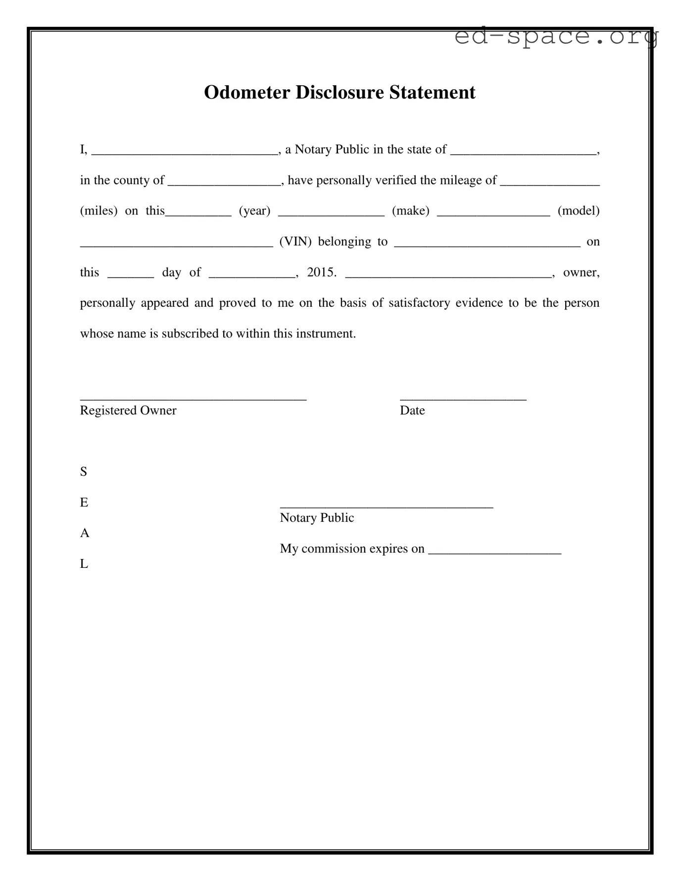 Blank Notarized Odometer Statement PDF Form