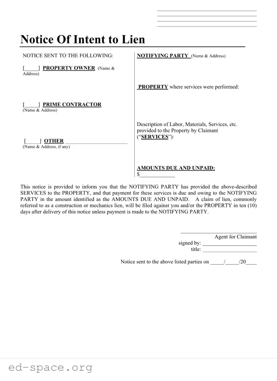 Blank Illinois Notice Lien PDF Form