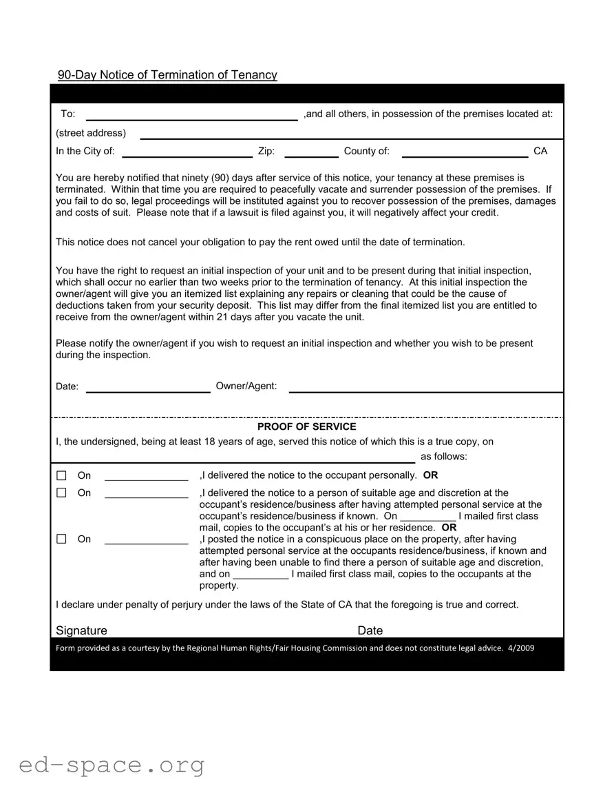 Blank 90 Day Notice To Move Out PDF Form