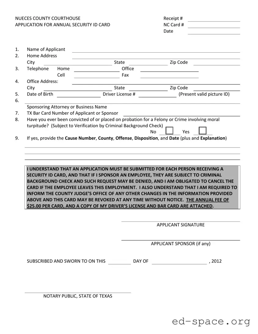 Blank Texas Security Id PDF Form