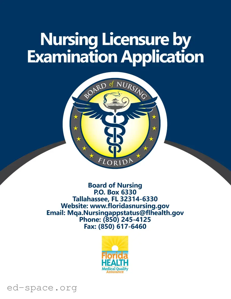 Blank Florida Board Nursing Application PDF Form