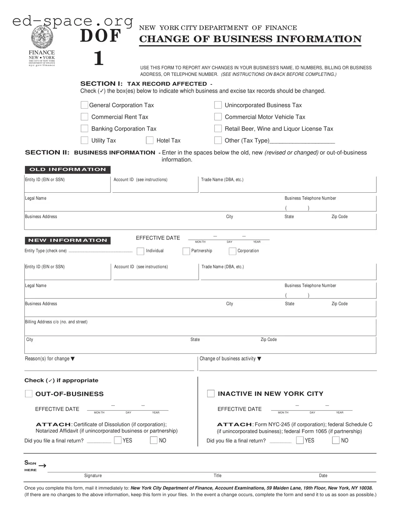 Blank New York Dof 1 PDF Form