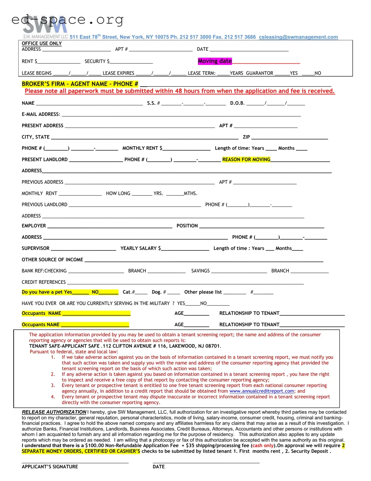Blank New York Sw Management PDF Form