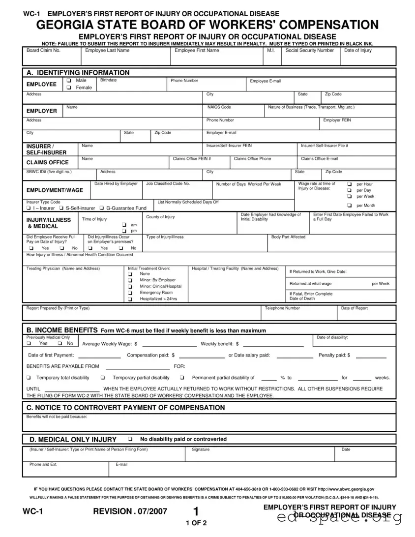 Blank Wc 1 Georgia PDF Form