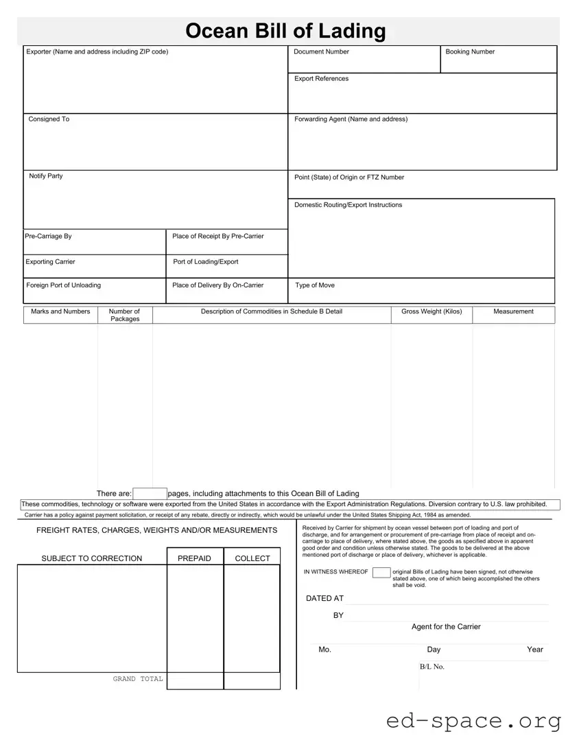 Blank Sample Ocean Bill Of Lading PDF Form
