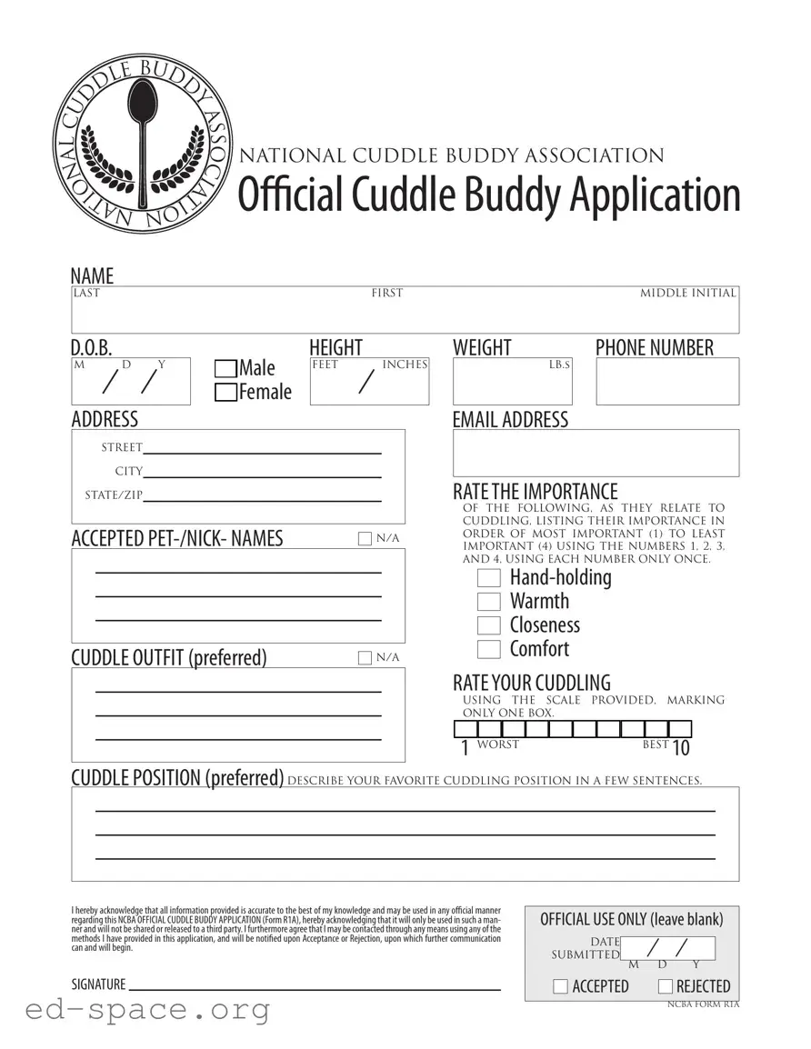 Blank Cuddle Buddy Application PDF Form