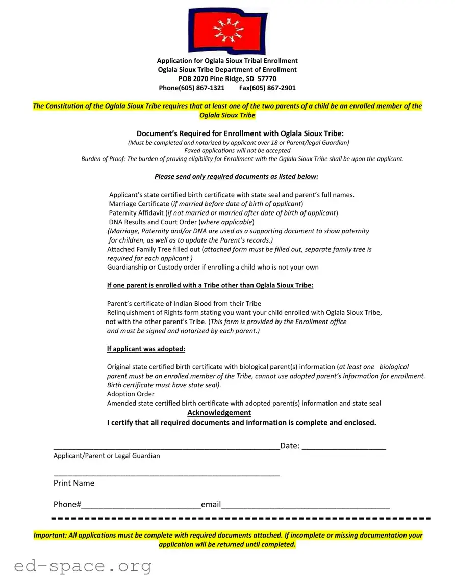 Blank Enrollment Oglala Sioux Tribe PDF Form