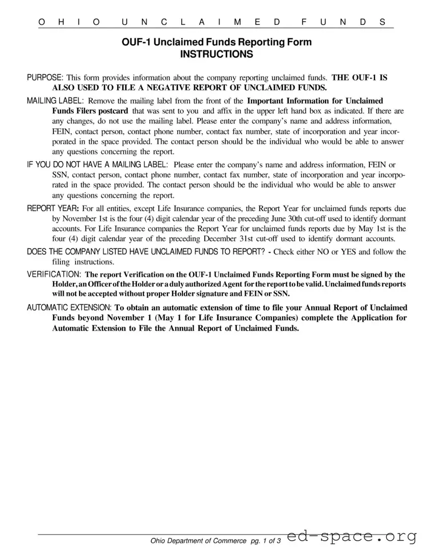 Blank Ohio Unclaimed PDF Form