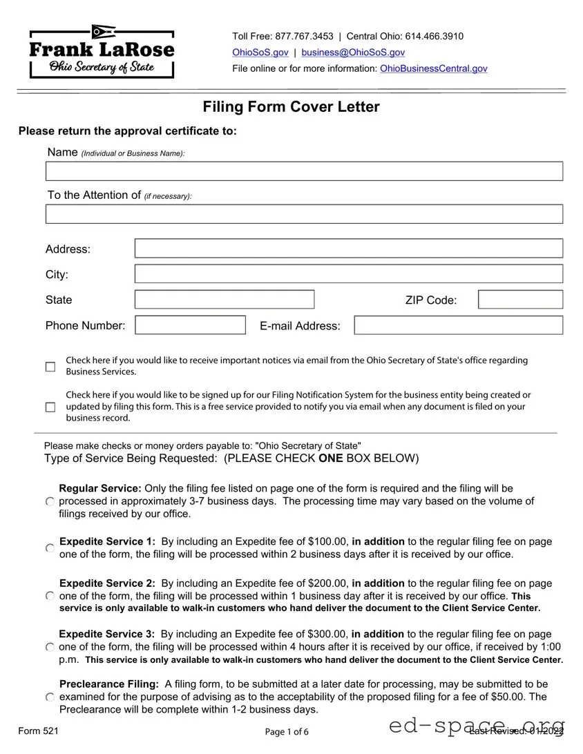 Blank Ohio Secretary State PDF Form