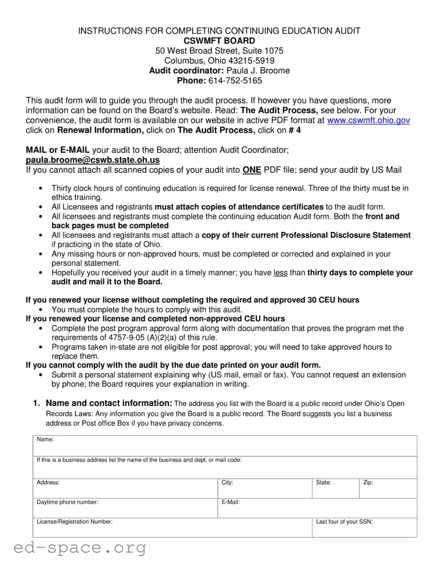Blank Cswmft Ohio Gov PDF Form