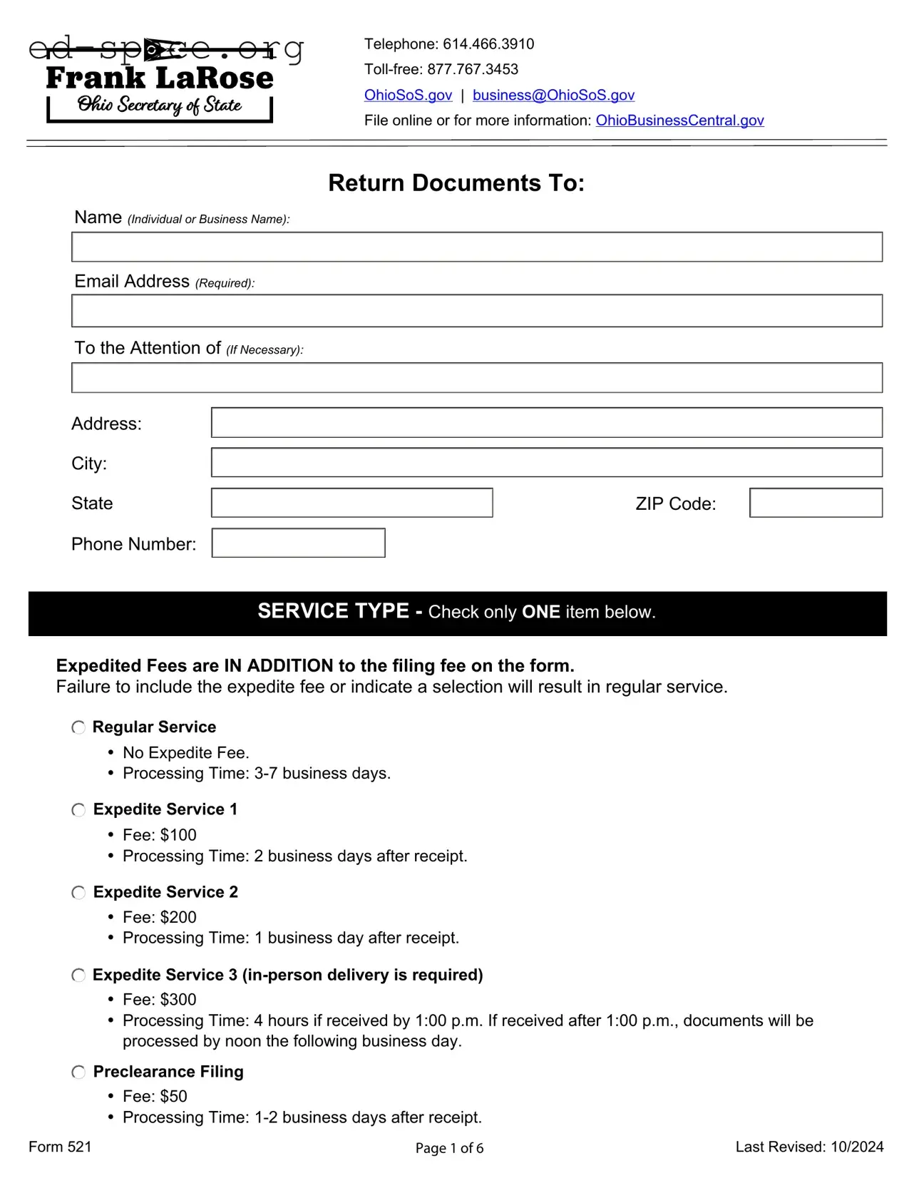 Blank Ohio 521 PDF Form