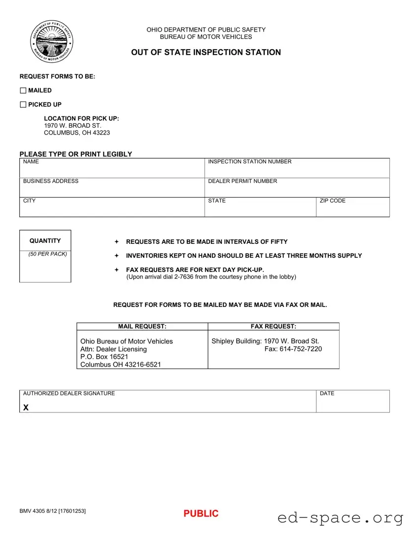 Blank Ohio Out State Inspection PDF Form