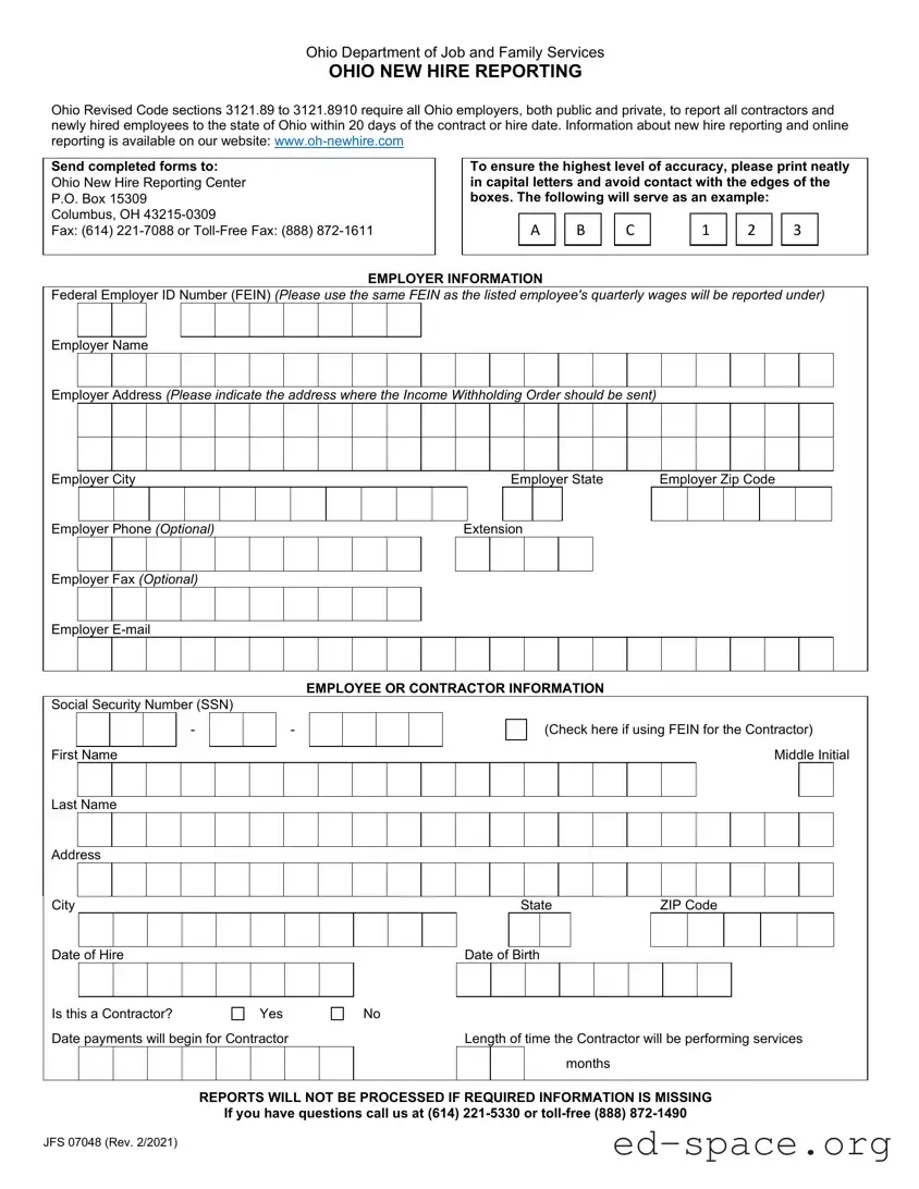 Blank Ohio New Hire Reporting PDF Form