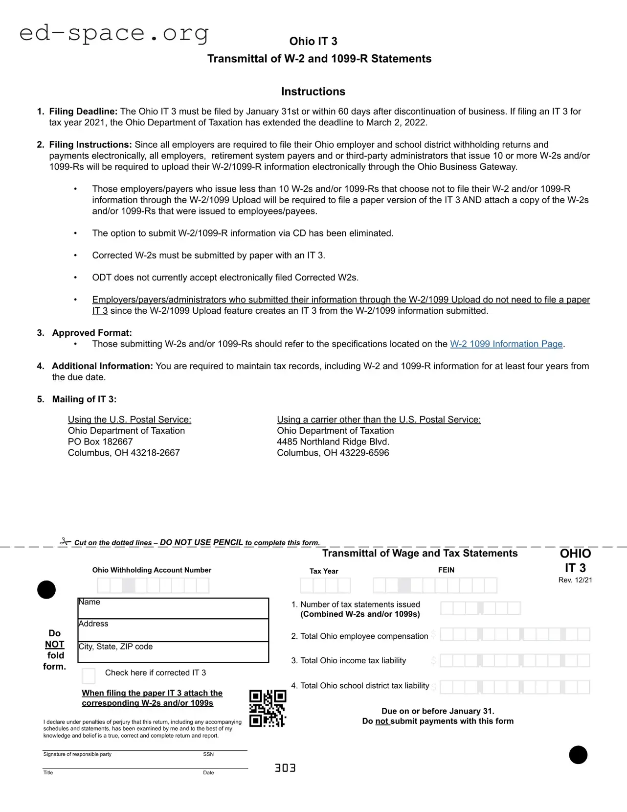 Blank Ohio It 3 PDF Form
