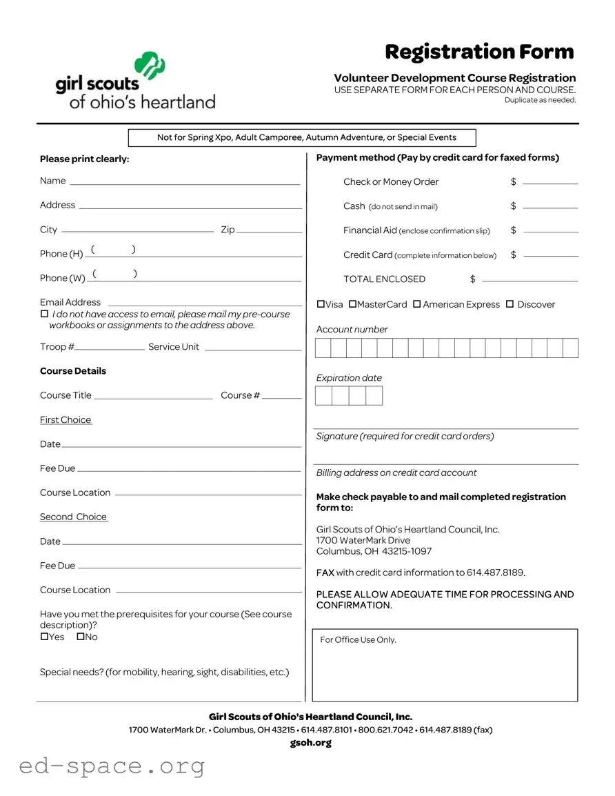 Blank Girl Scout Registration Ohio PDF Form