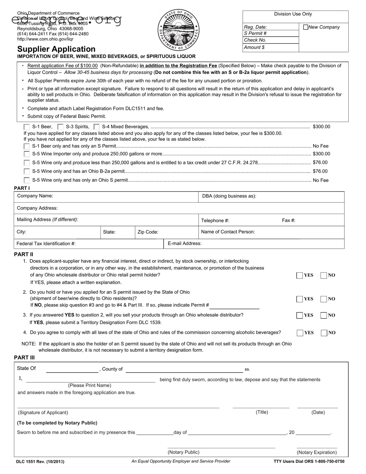 Blank Ohio Dlc 1551 PDF Form