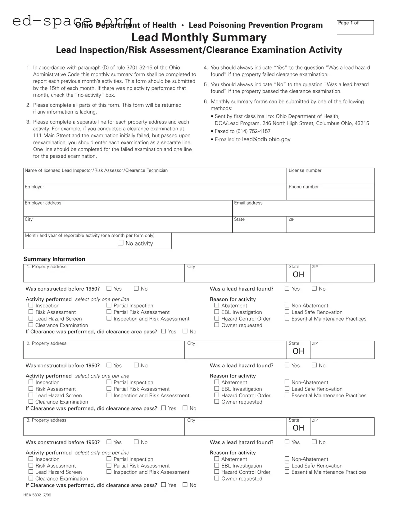 Blank Ohio Hea 5802 PDF Form