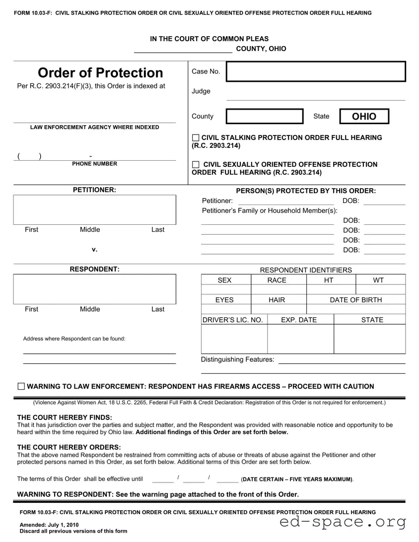 Blank Ohio Order Of Protection PDF Form