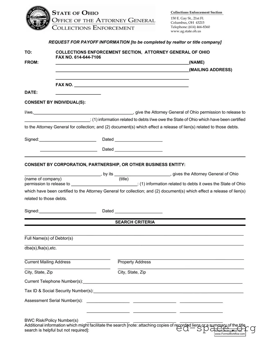 Blank Ohio Payoff PDF Form