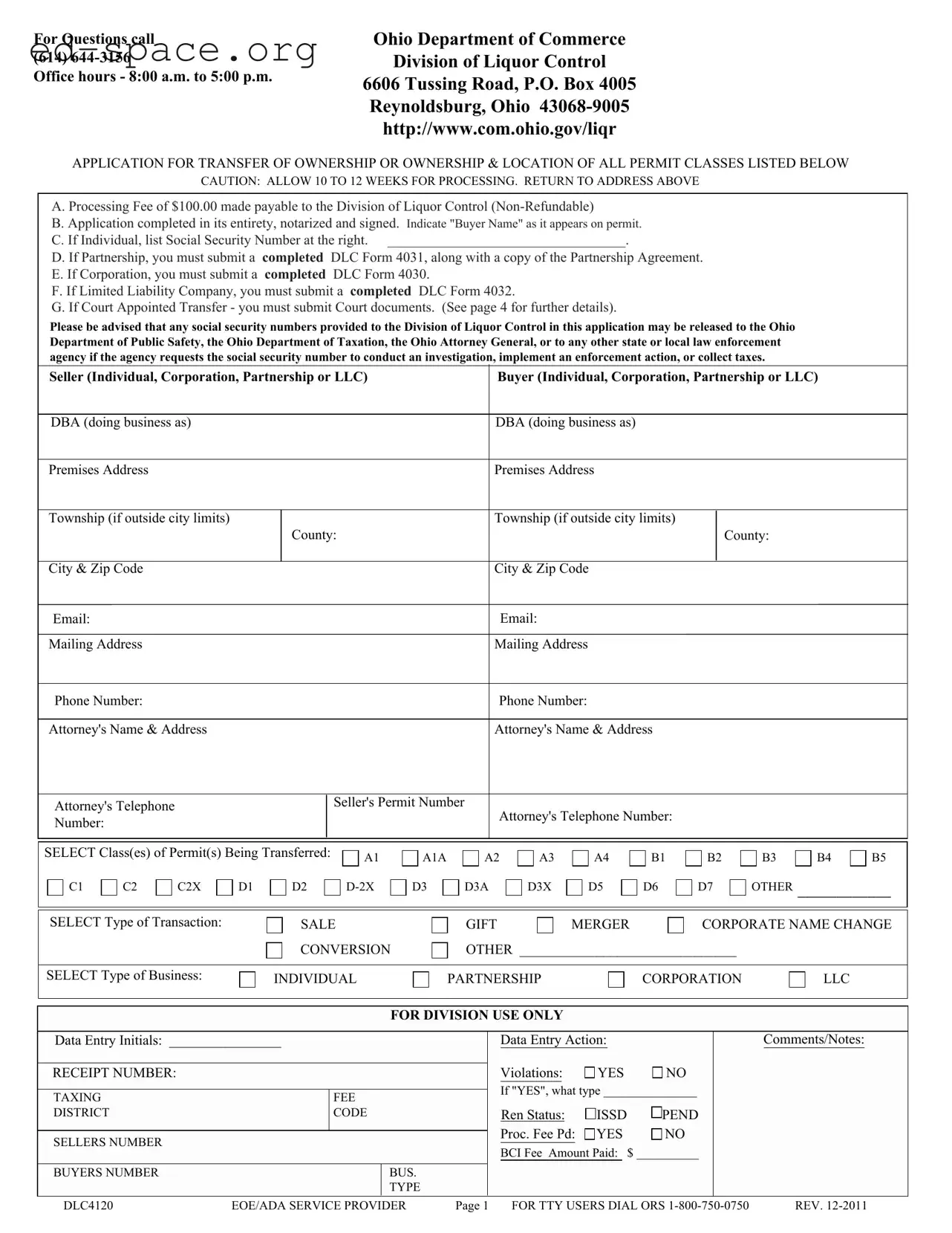 Blank Ohio Dlc4120 PDF Form