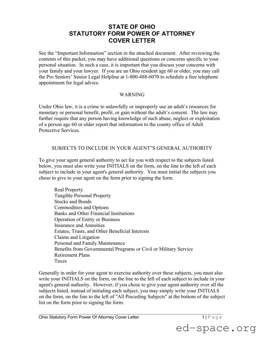 Blank Ohio Power Statutory PDF Form