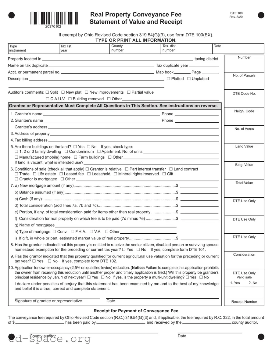 Blank Dte 100 Ohio PDF Form
