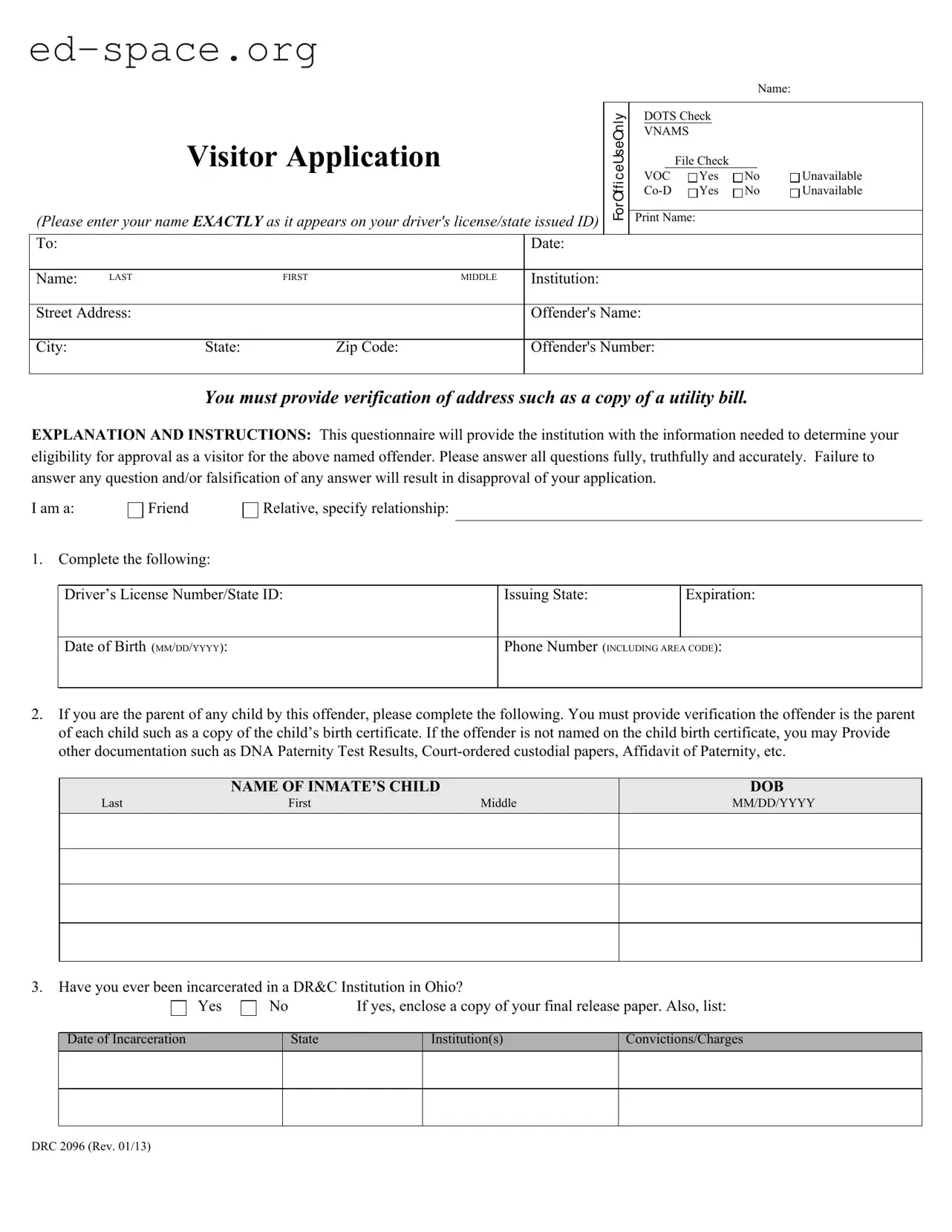 Blank Ohio Drc 2096 PDF Form