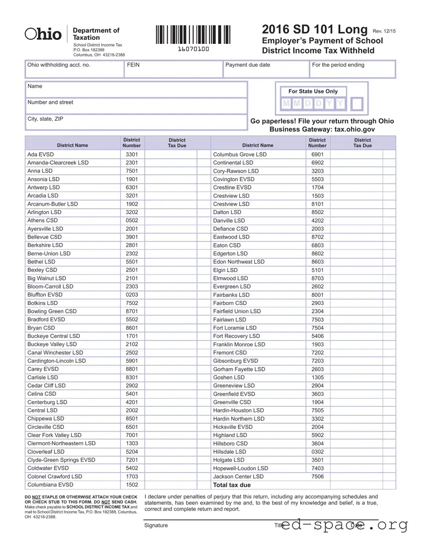 Blank Ohio Sd 101 PDF Form