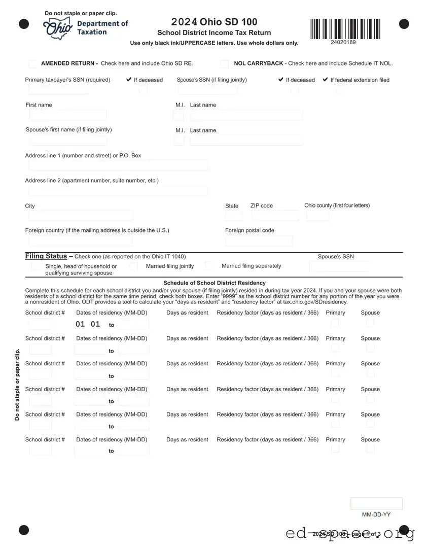Blank Ohio Sd 100 PDF Form