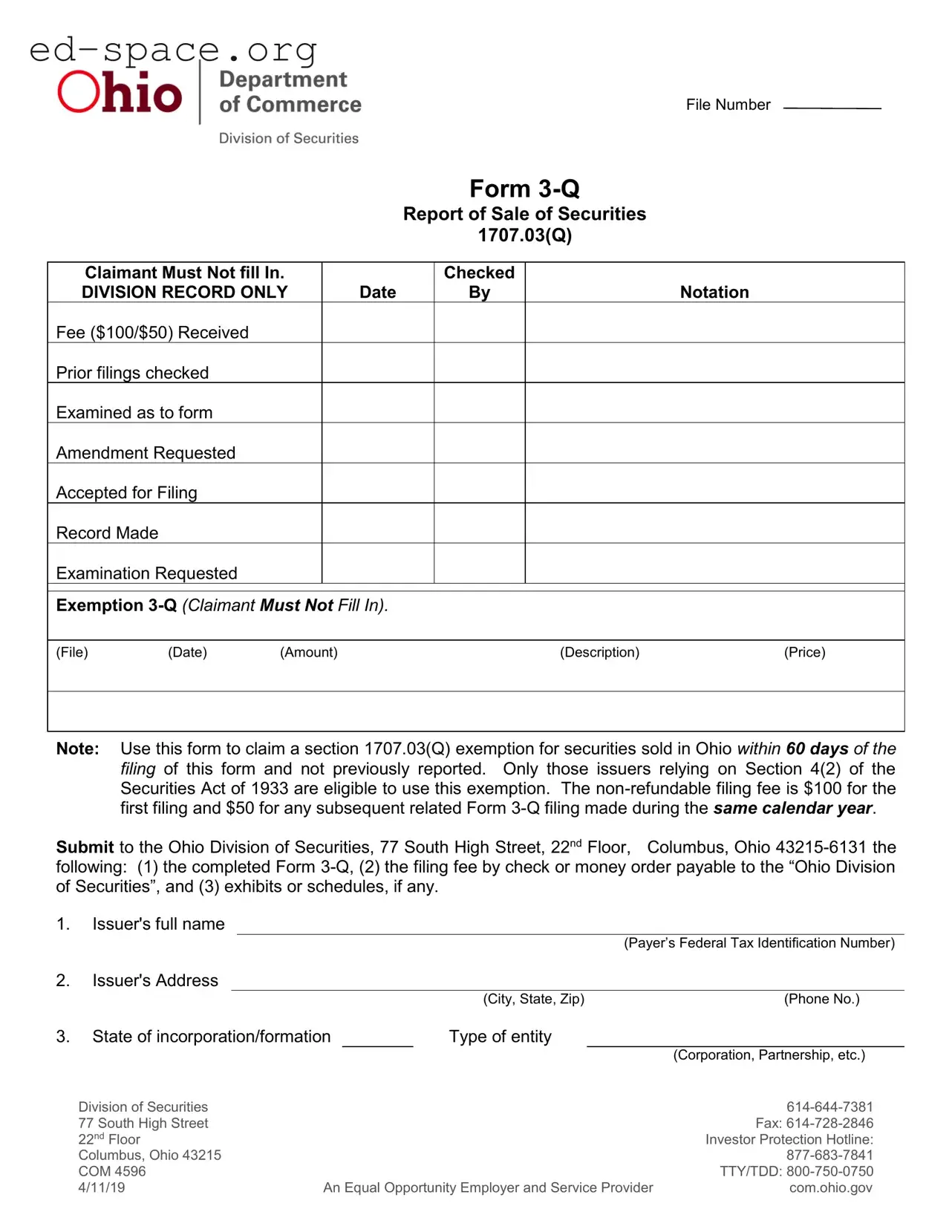 Blank Ohio 3 Q PDF Form